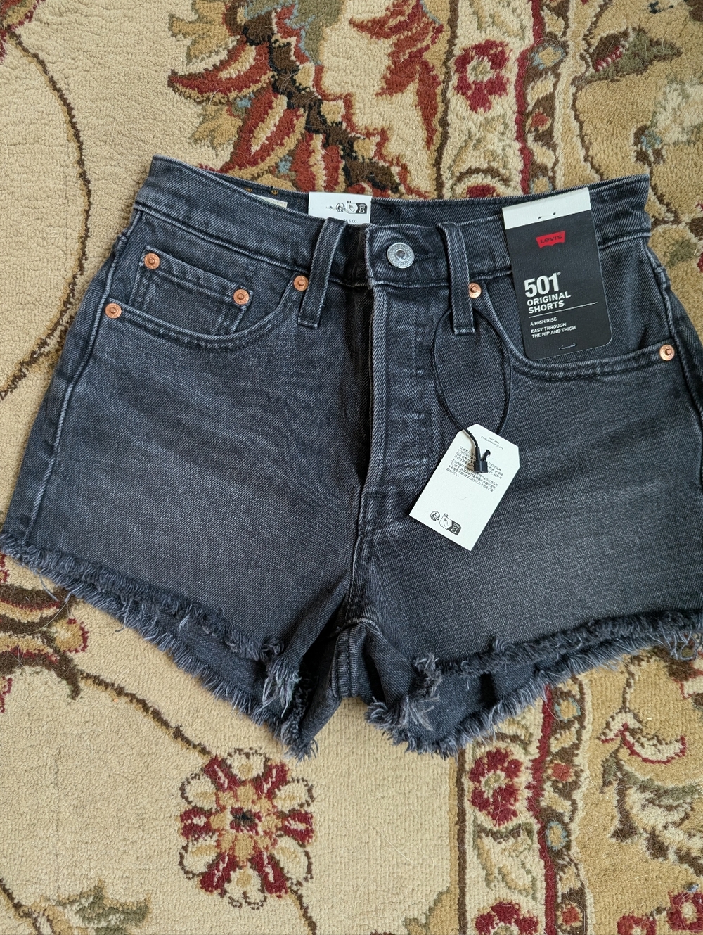 Levi’s 501 Original Cutoff Shorts Black High Rise Denim Size 24 NWT